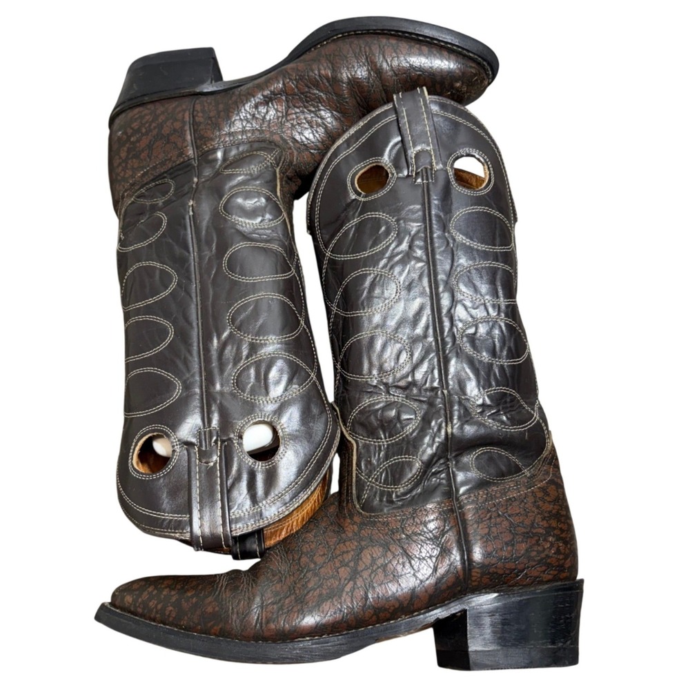Acme Western Cowboy Boots Mens 9 D Brown Bullhide Leather Pointed Toe Vintage